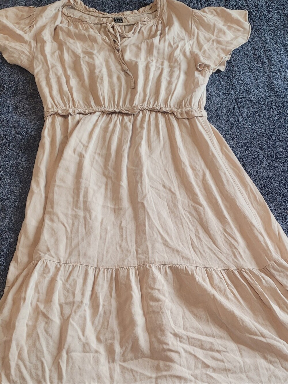 Seasty Size M Cream Tiered Maxi Dress Ruched Waist Boho Cottagecore